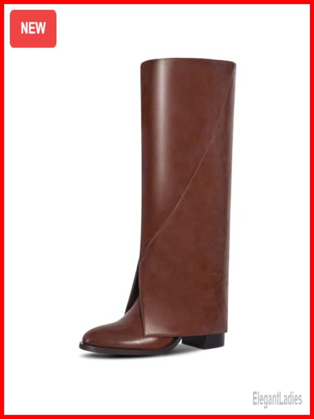 Faux Leather Knee High Fold Over Boots Pointed Toe